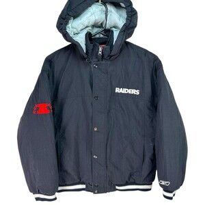 Reebok Raiders Black Puffer Jacket Kids L 14 16 NFL Football Team Hooded